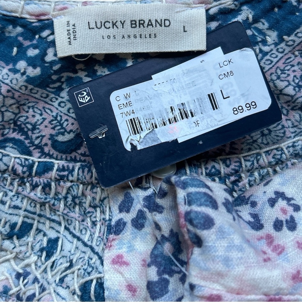 Lucky Brand Floral Peasant Top - Pink and Blue - Picture 5 of 6